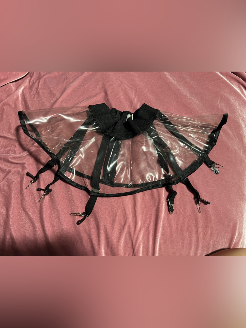 Clear PVC Mini Skirt with Black Trim and Garter Straps
